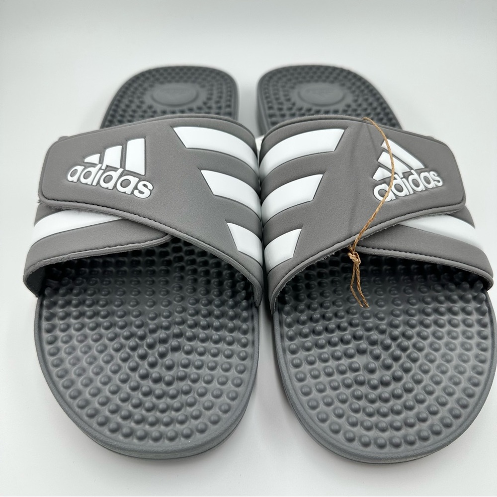 Adidas Gray and White Comfort Slides